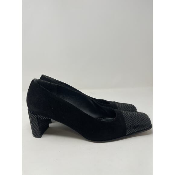Vintage Stuart Weitzman Black Suede and Snakeskin Square Toe Pumps size 8 .5 B - Picture 5 of 13
